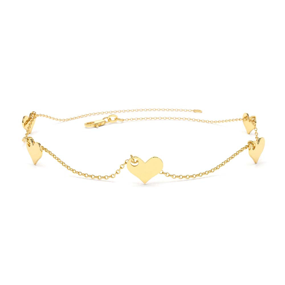 14K Solid Gold Dangle Heart Bracelet by Orlina Fine