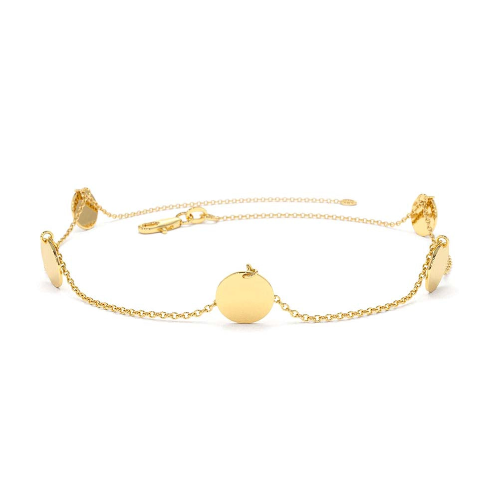 14K Solid Gold Dangle Disc Bracelet by Orlina Fine
