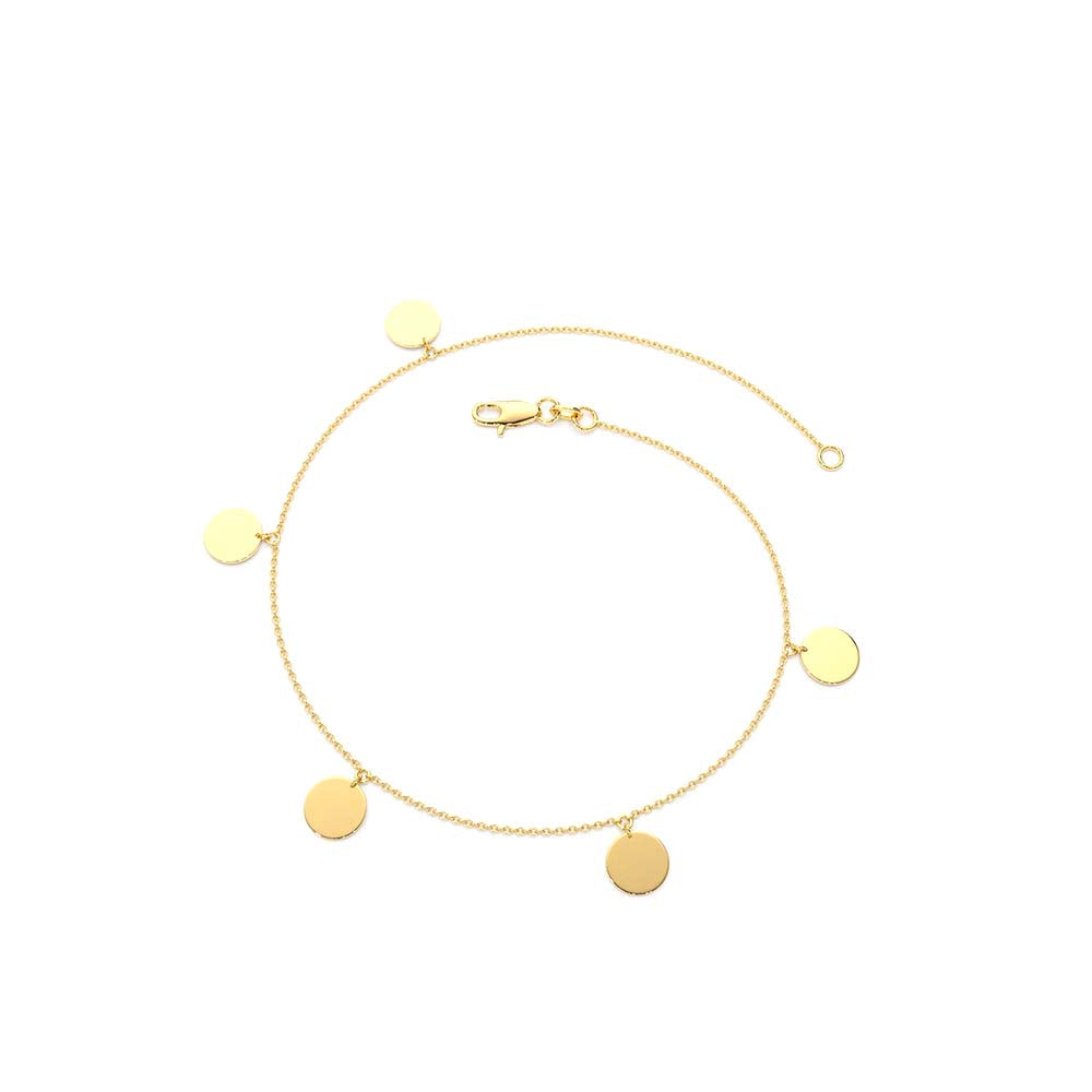 14K Solid Gold Dangle Disc Bracelet - view 4