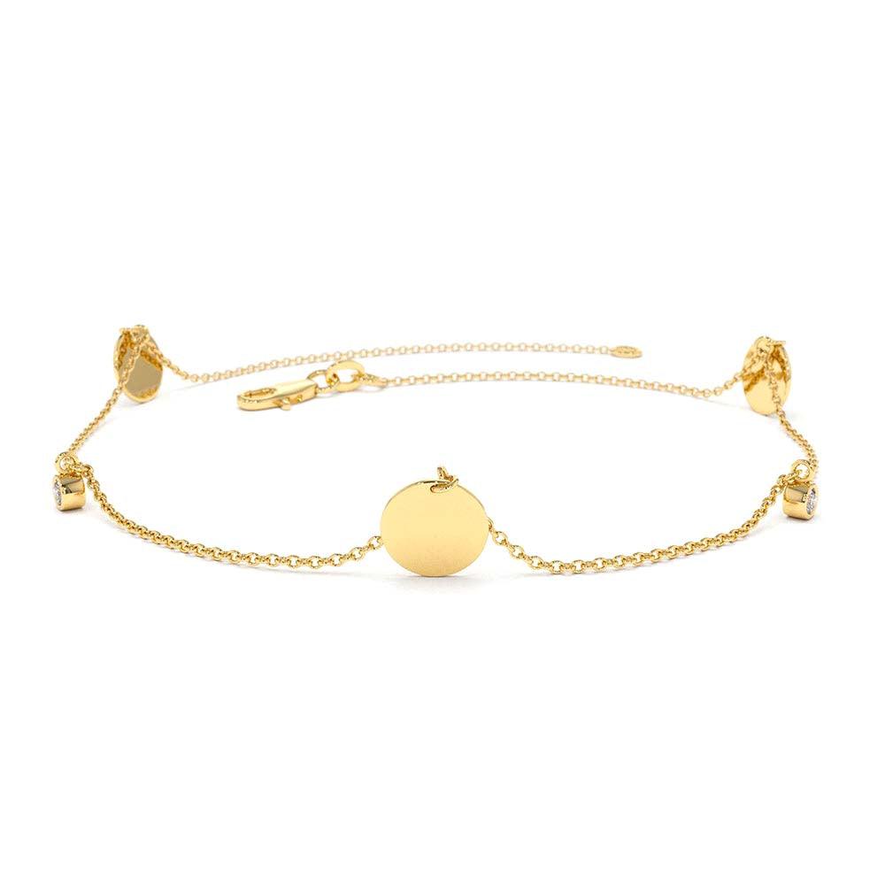 14K Dangling Diamond Bracelet with Dangling Gold Disc by Orlina Fine