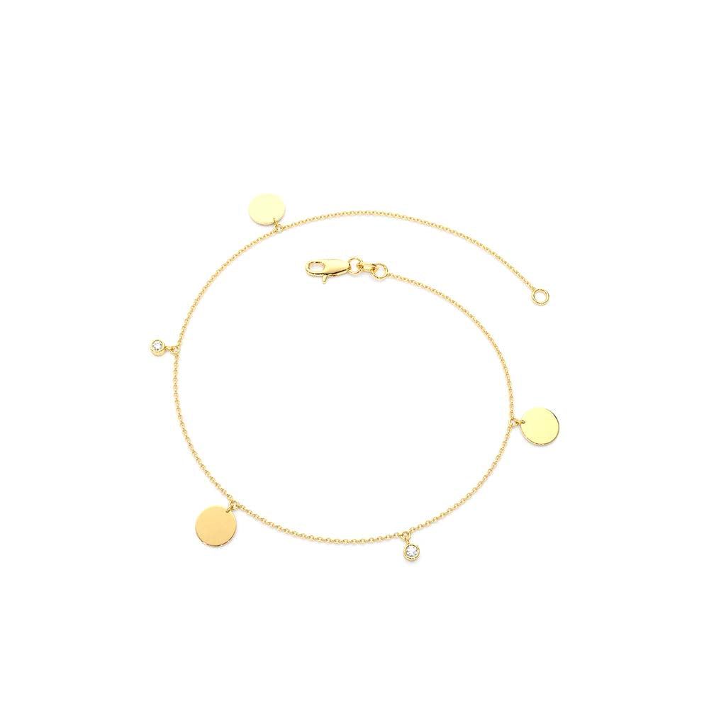 14K Dangling Diamond Bracelet with Dangling Gold Disc - view 4