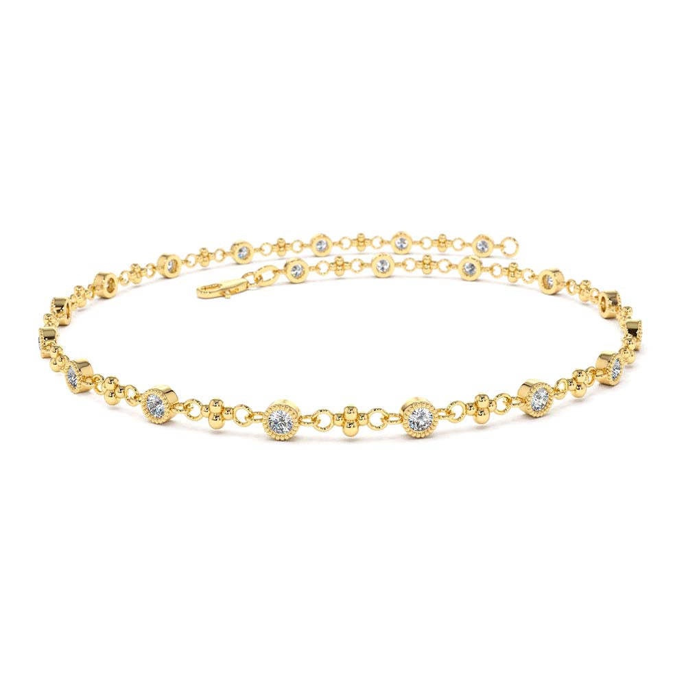 14K Bezel Setting Diamond with Milgrain Bracelet by Orlina Fine