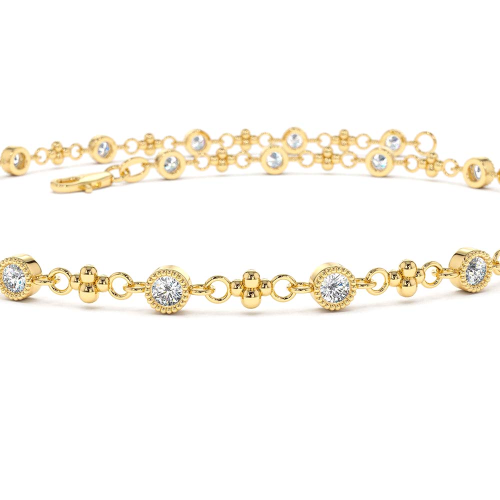 14K Bezel Setting Diamond with Milgrain Bracelet - view 5