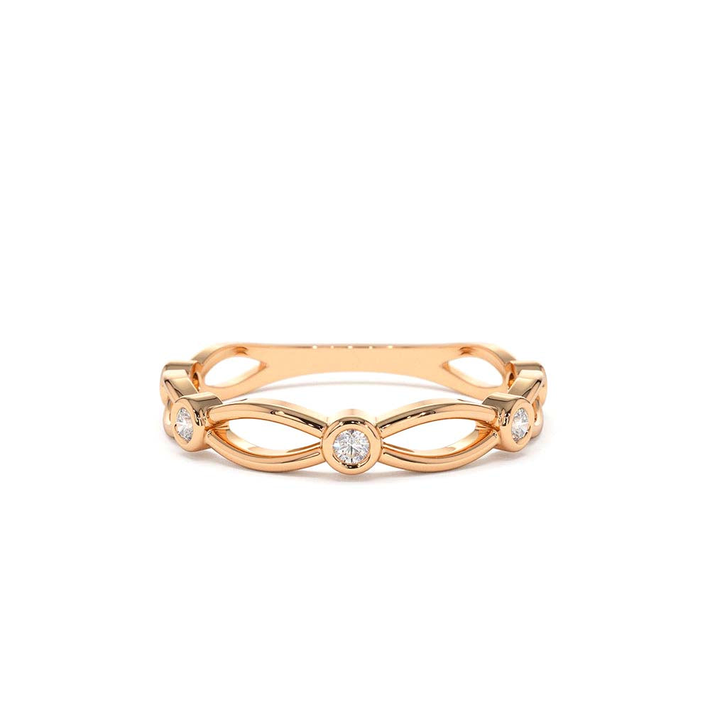 14K Gold Bezel Setting Unique Diamond Wedding Band - view 2