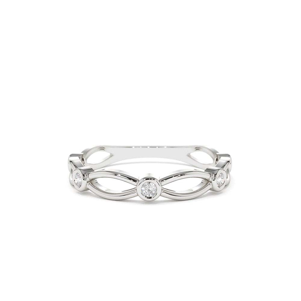 14K Gold Bezel Setting Unique Diamond Wedding Band - view 3