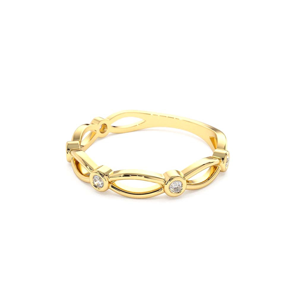 14K Gold Bezel Setting Unique Diamond Wedding Band - view 4