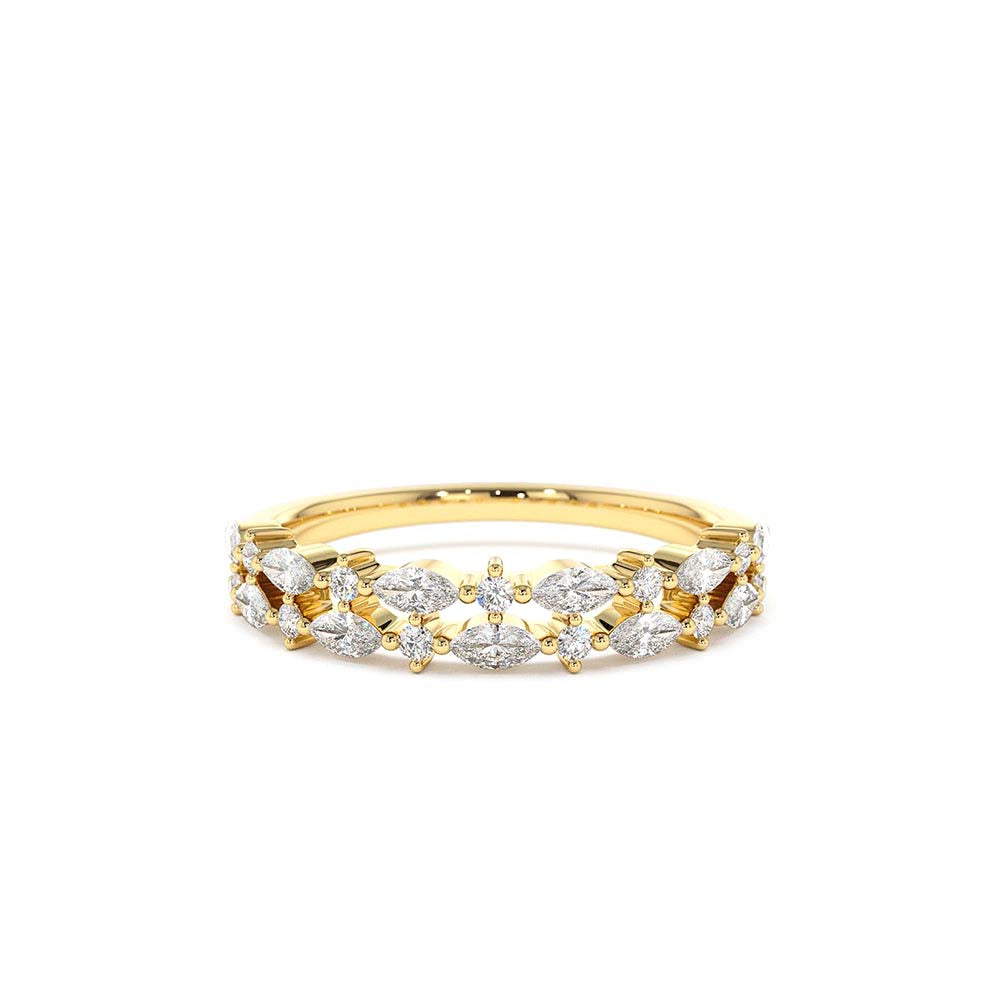 14K Double Row Alternating Marquise Round Diamond Ring by Orlina Fine