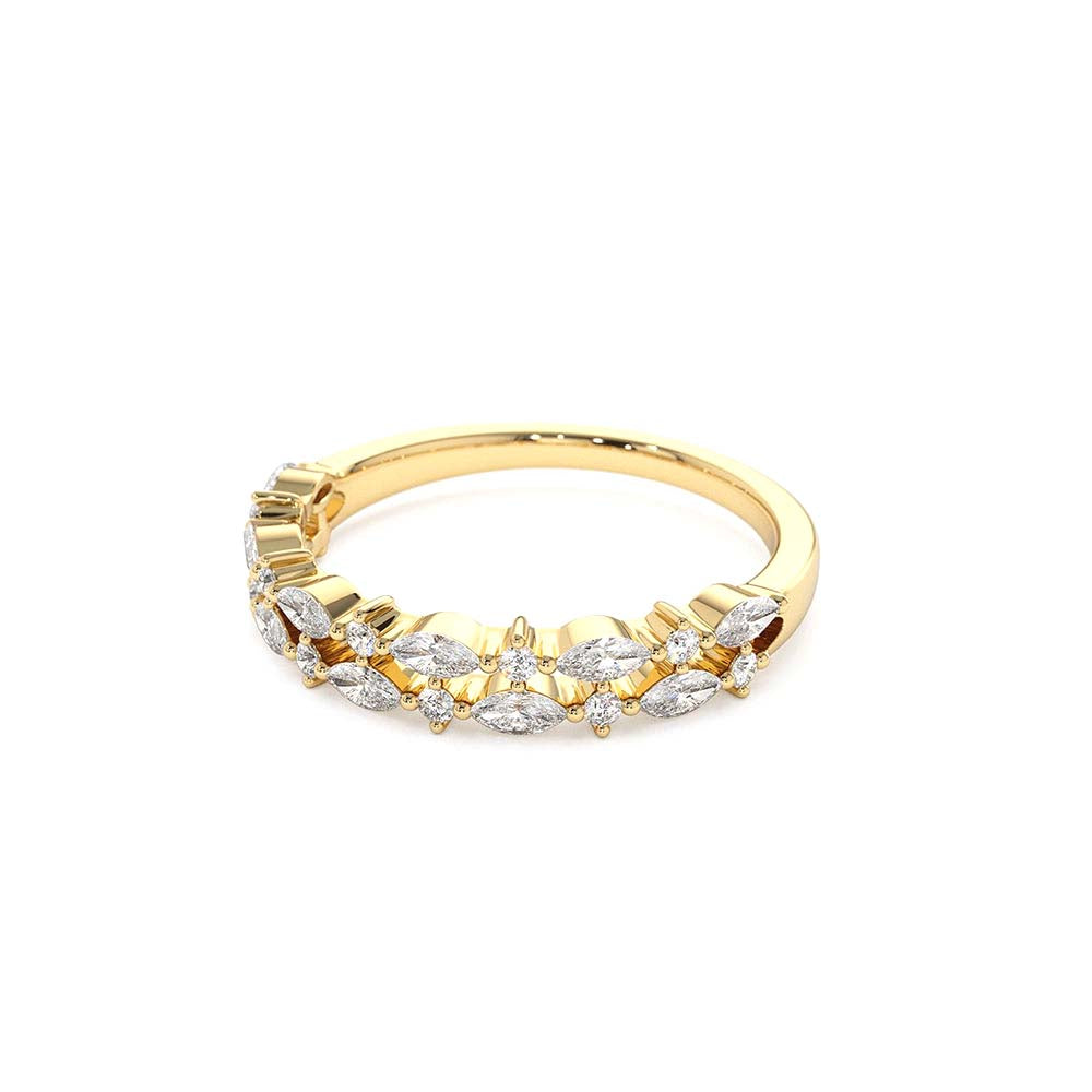 14K Double Row Alternating Marquise Round Diamond Ring - view 4