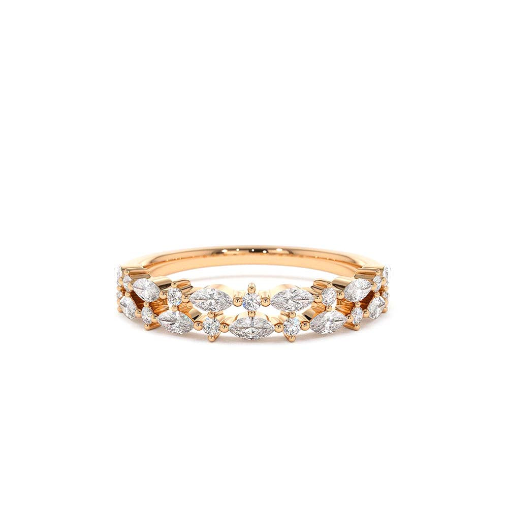 14K Double Row Alternating Marquise Round Diamond Ring - view 2
