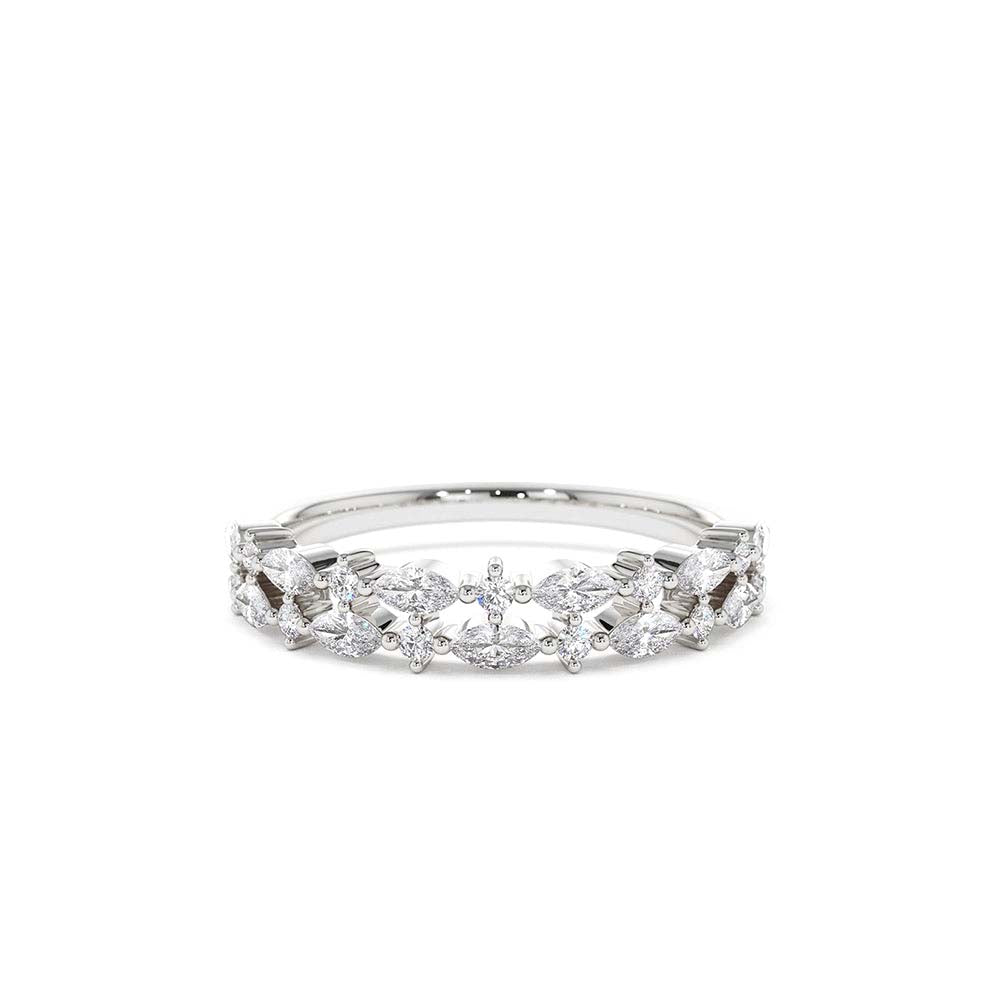 14K Double Row Alternating Marquise Round Diamond Ring - view 3