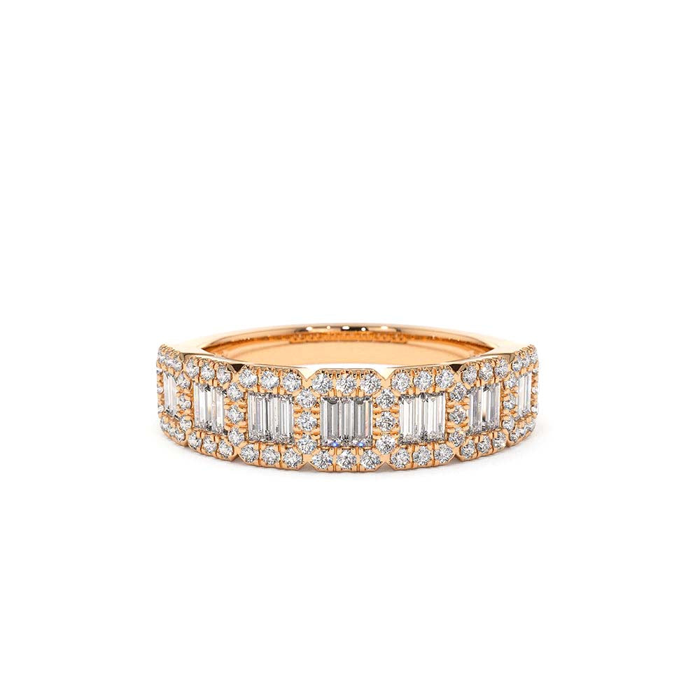 14K Gold Unique Baguette and Round Diamond Anniversary Ring - view 2