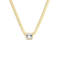 14K Gold Cuban Link Bezel Setting Emerald Cut Diamond Necklace by Orlina Fine