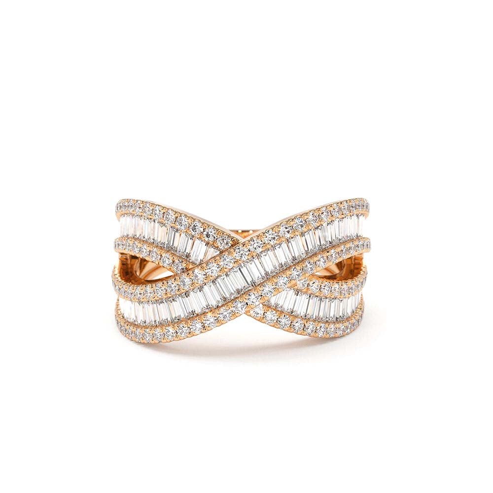 14K Baguette Diamond Crossover Ring - view 2