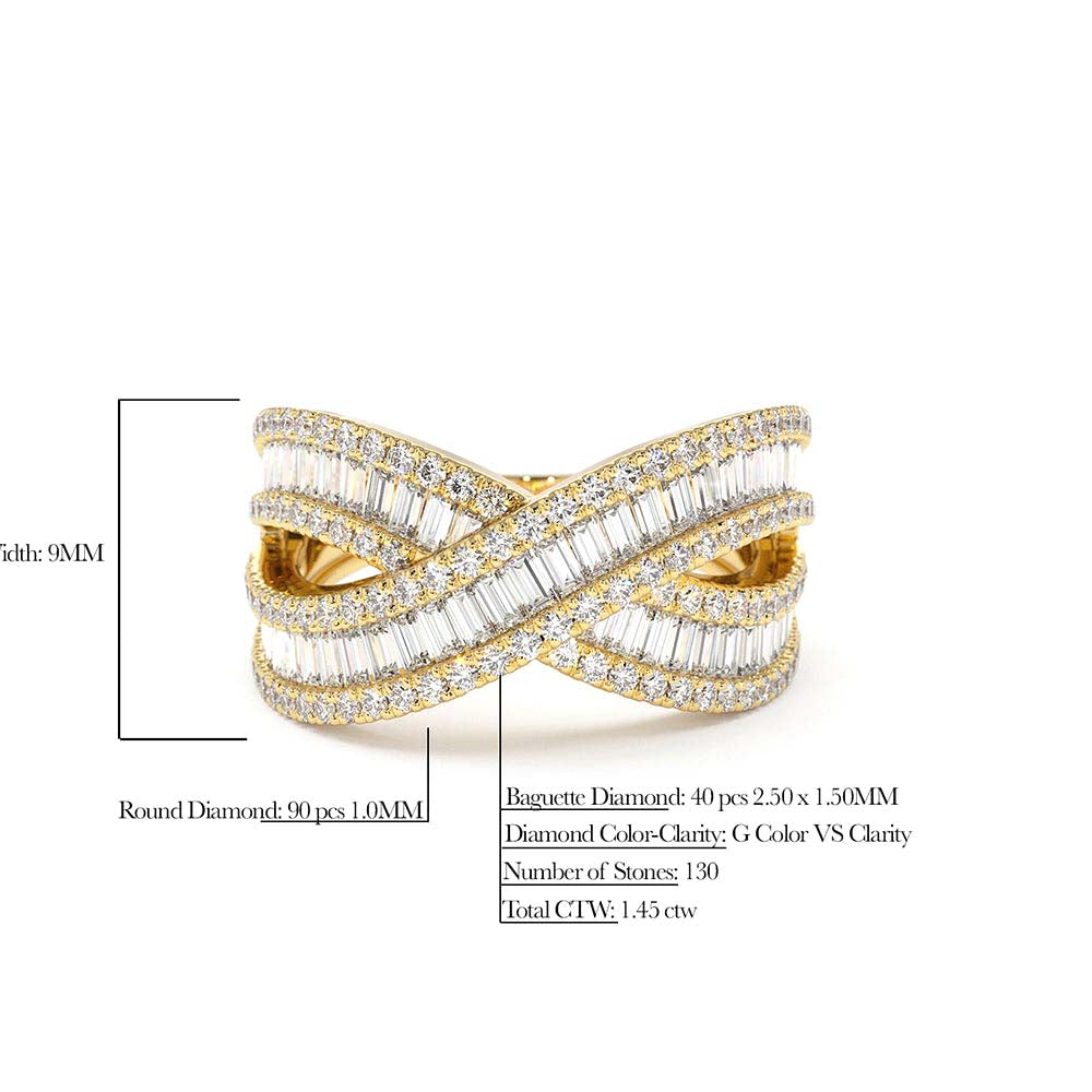 14K Baguette Diamond Crossover Ring - view 5