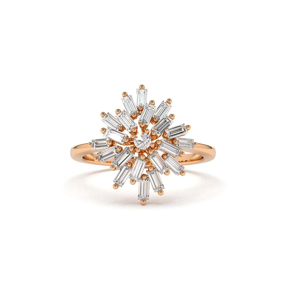 14K Ballerina Baguette Diamond Cluster Ring - view 2