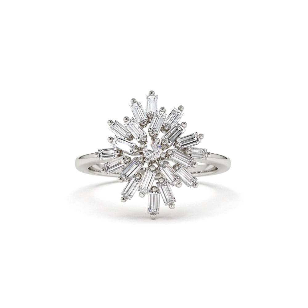 14K Ballerina Baguette Diamond Cluster Ring - view 3