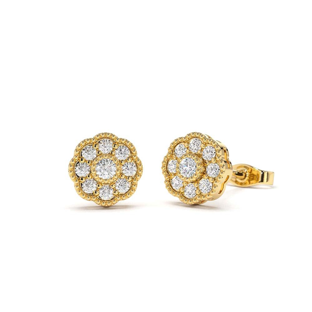 14K Floral Design Diamond Studs by Orlina Fine