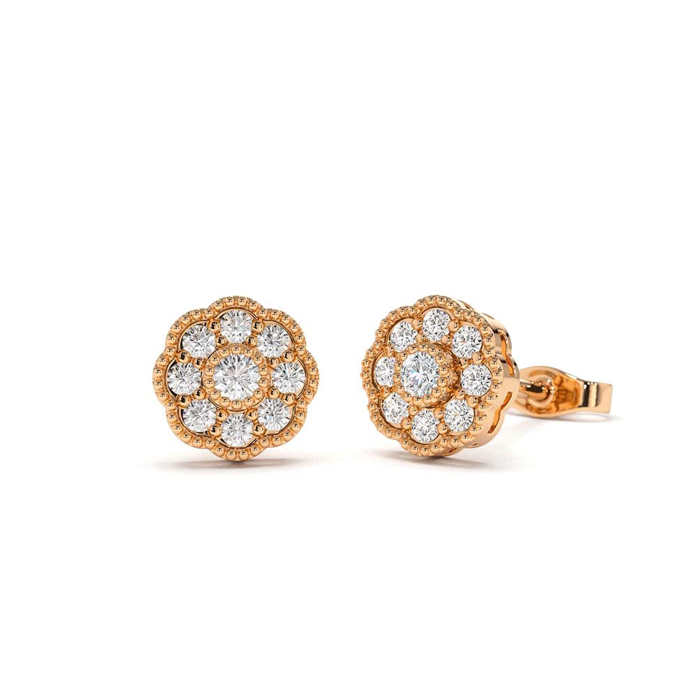 14K Floral Design Diamond Studs - view 2