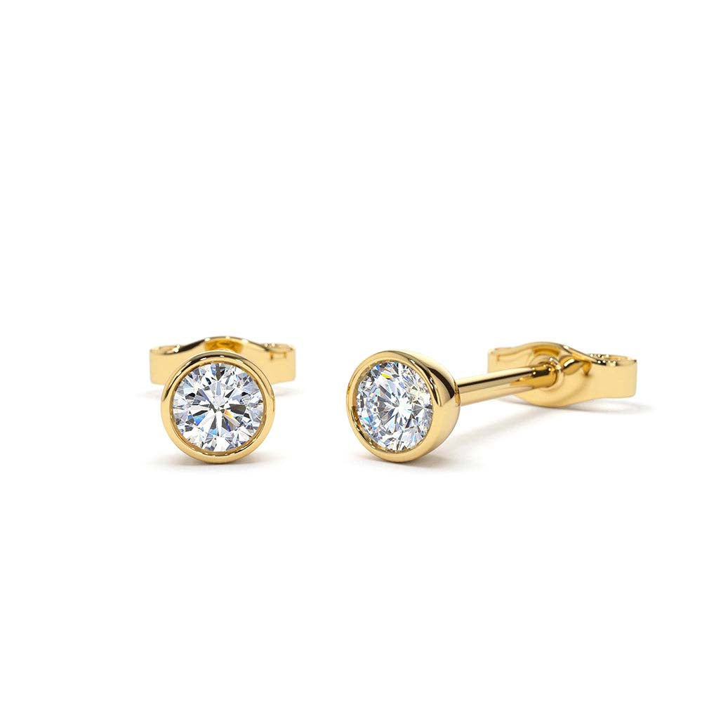 14K Bezel Setting Round Diamond Studs by Orlina Fine