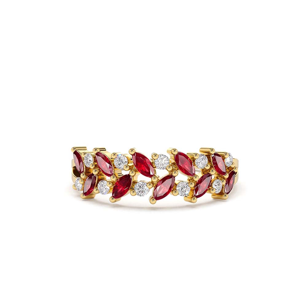 14K Two Rows Marquise Cut Natural Ruby and Diamond Ring by Orlina Fine