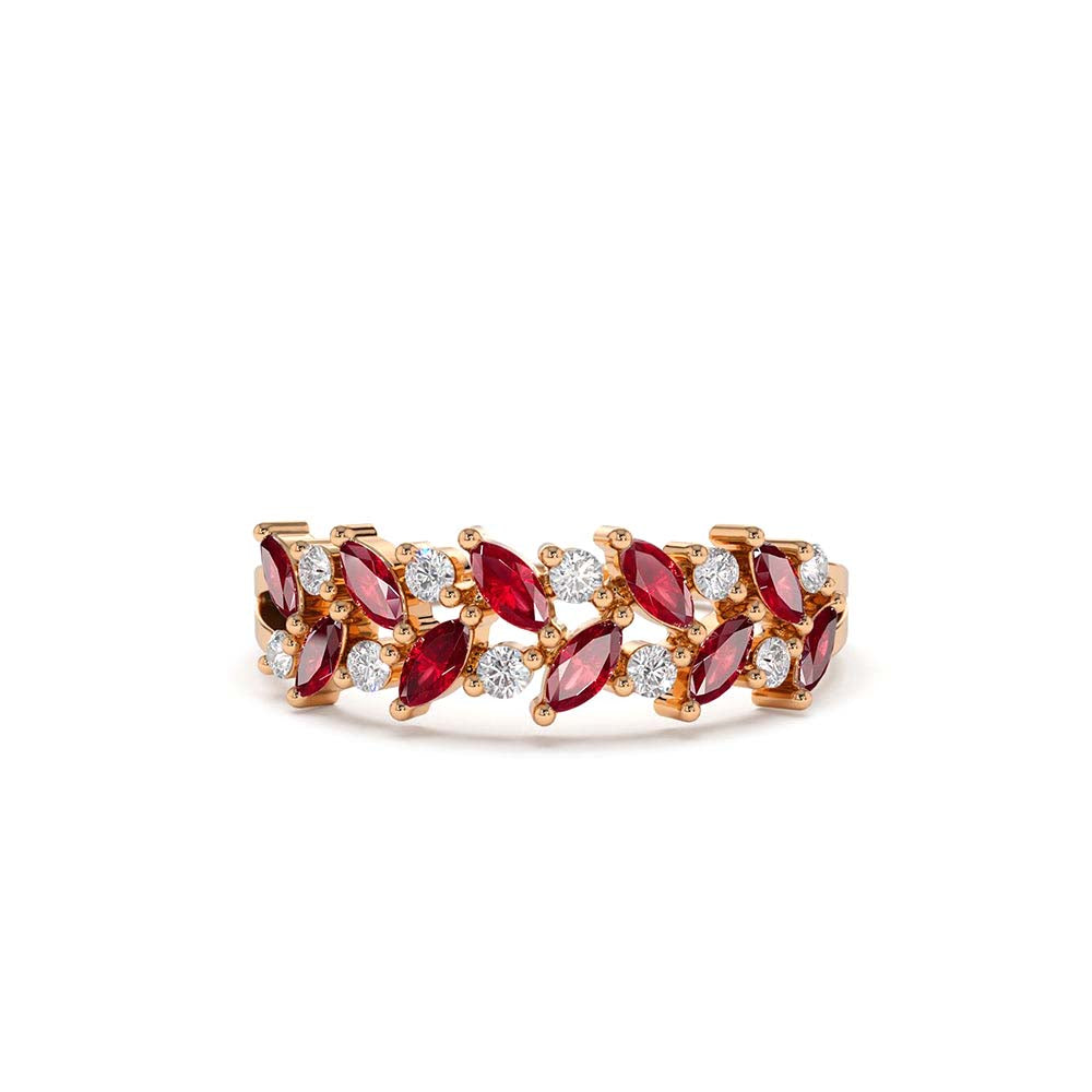 14K Two Rows Marquise Cut Natural Ruby and Diamond Ring - view 2