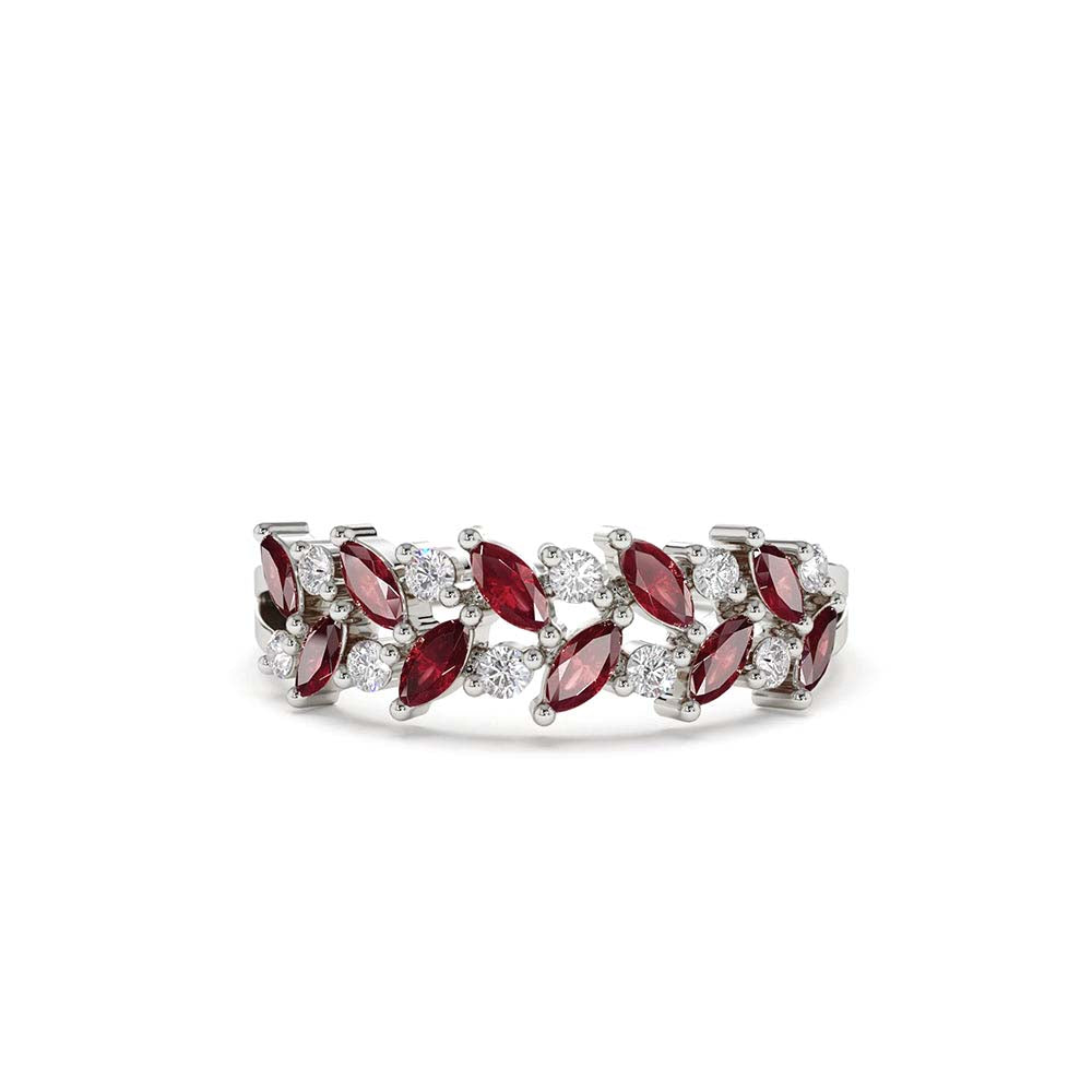 14K Two Rows Marquise Cut Natural Ruby and Diamond Ring - view 3