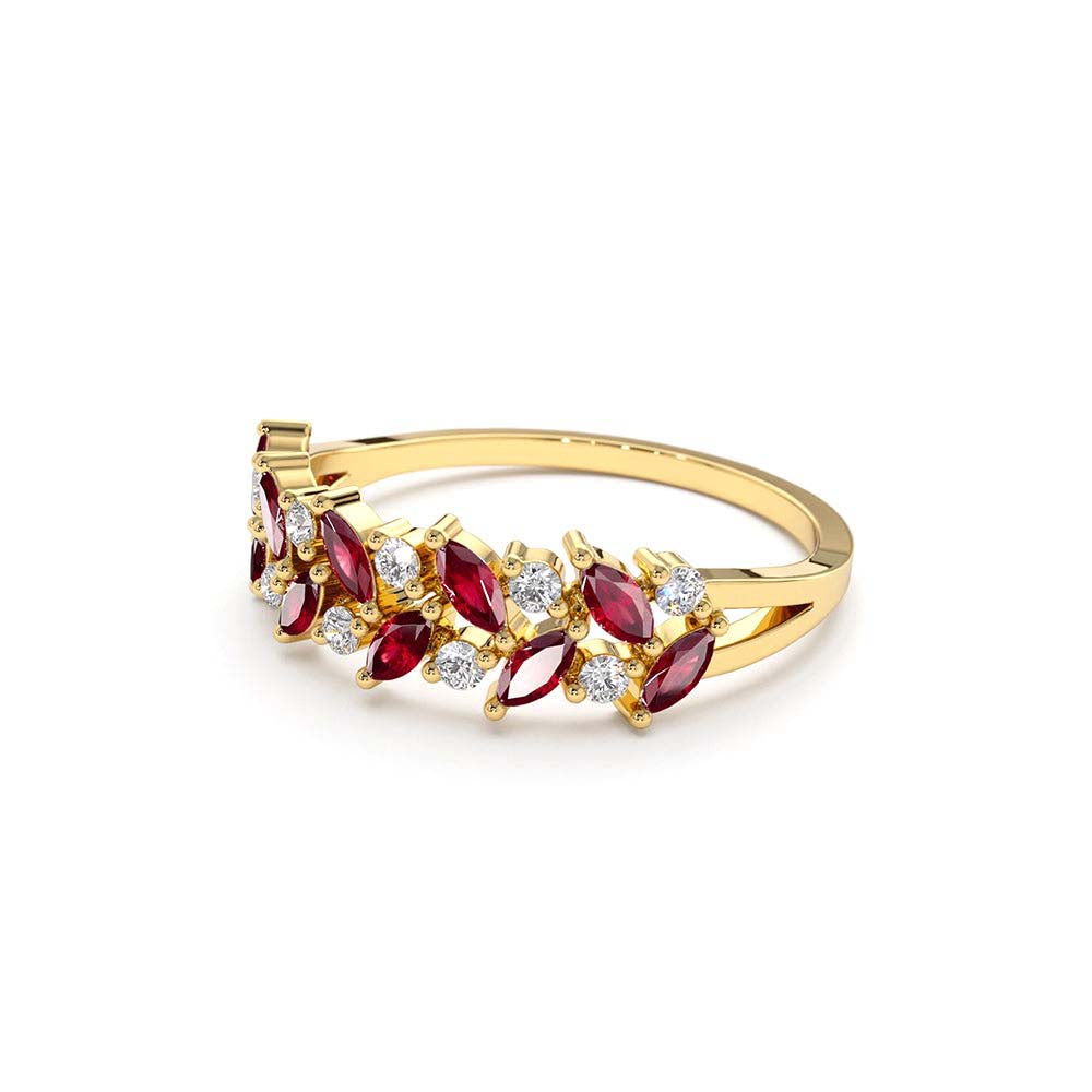 14K Two Rows Marquise Cut Natural Ruby and Diamond Ring - view 4