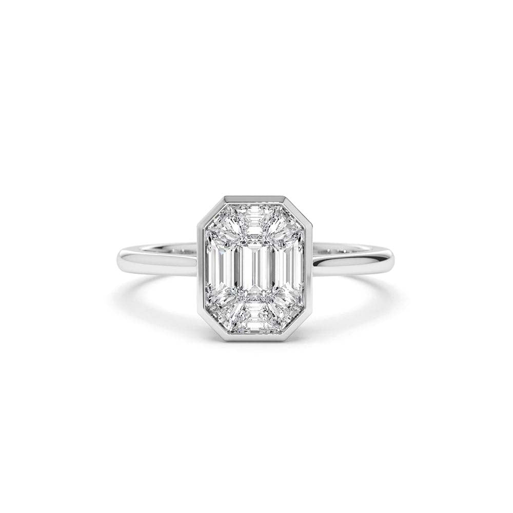 14K Emerald Cut Illusion Mosaic Solitaire Engagement Ring by Orlina Fine
