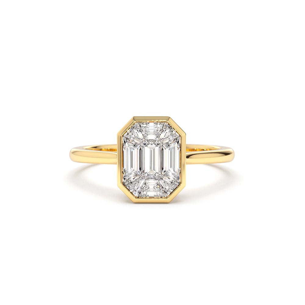 14K Emerald Cut Illusion Mosaic Solitaire Engagement Ring - view 2