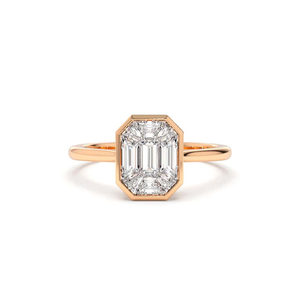 14K Emerald Cut Illusion Mosaic Solitaire Engagement Ring - view 3