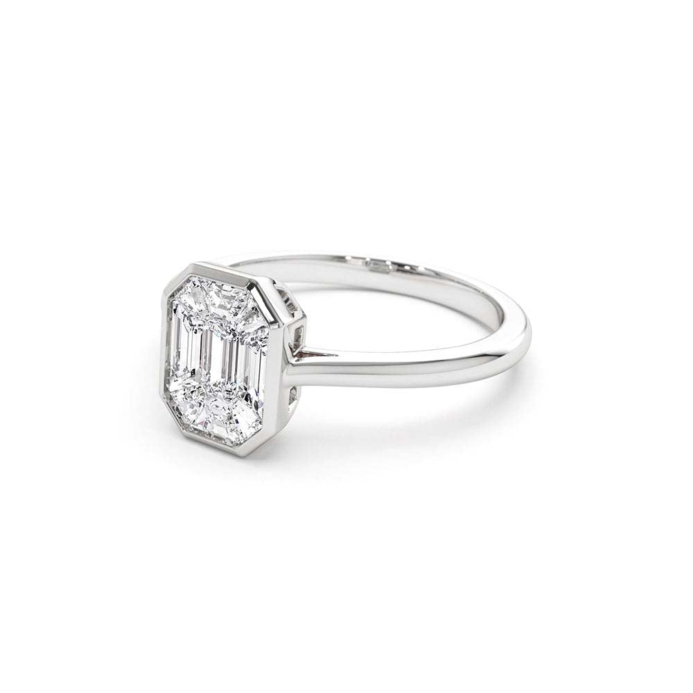 14K Emerald Cut Illusion Mosaic Solitaire Engagement Ring - view 4