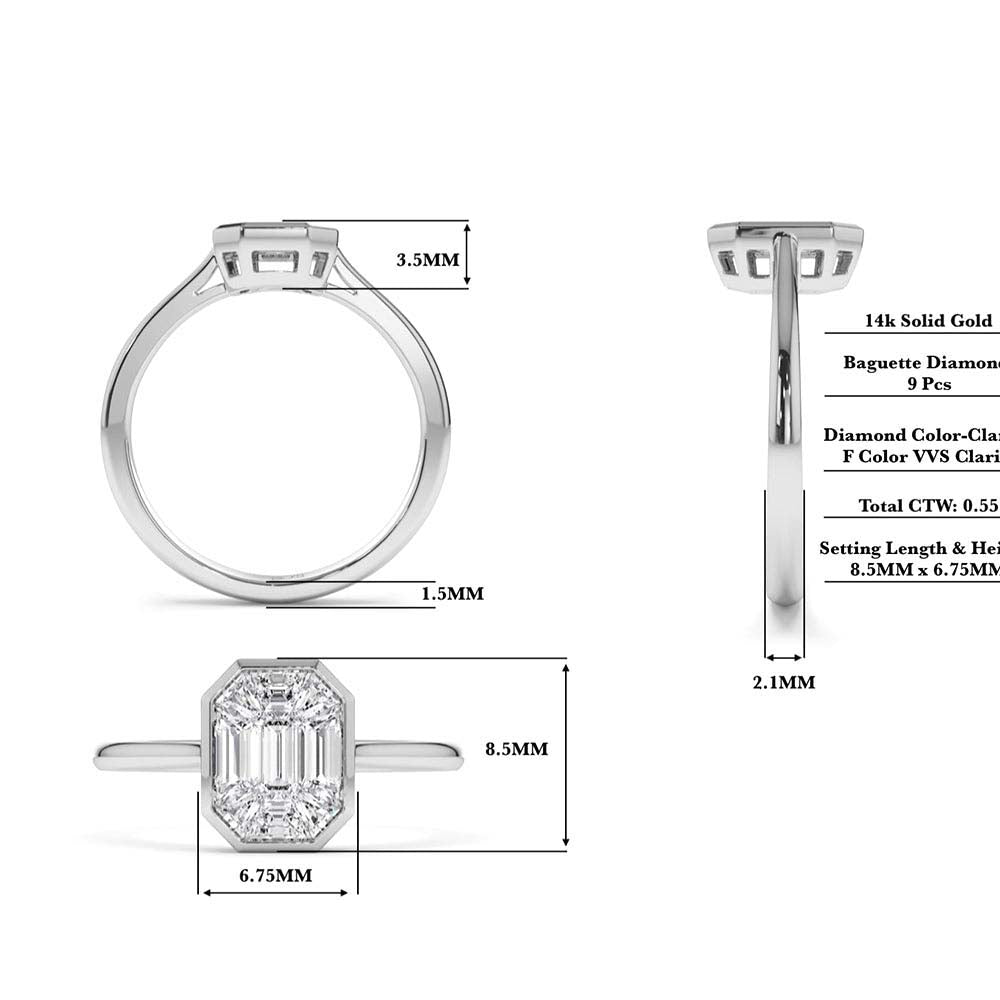 14K Emerald Cut Illusion Mosaic Solitaire Engagement Ring - view 5