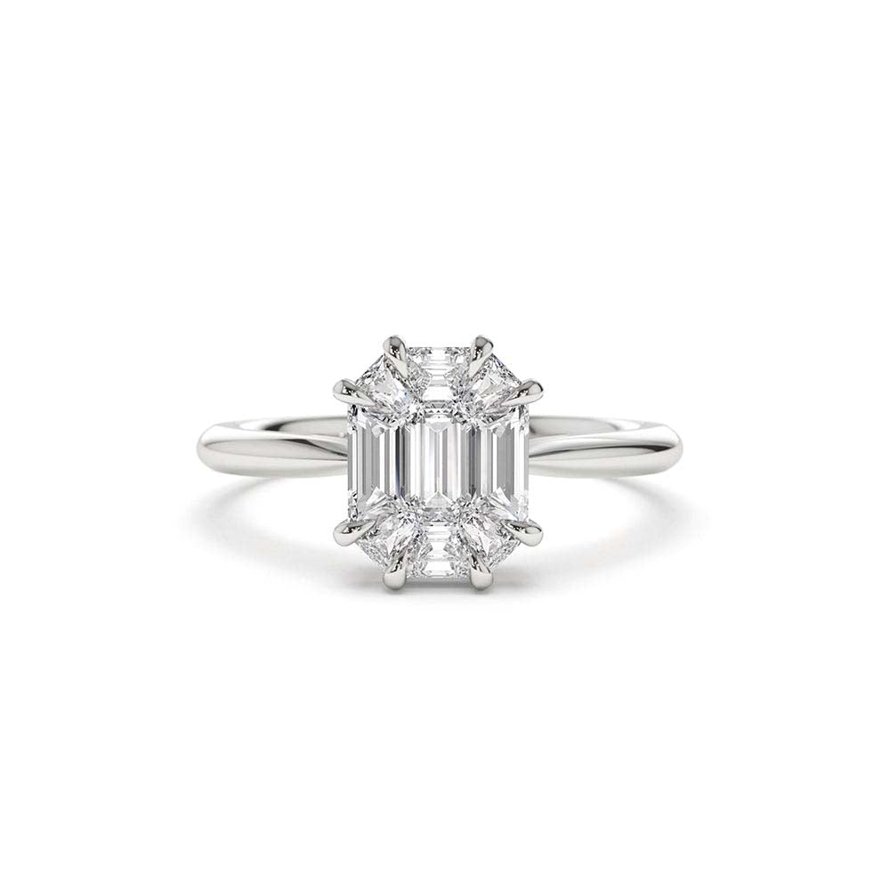 14K Double Claw Step Cut Illusion Solitaire Engagement Ring by Orlina Fine