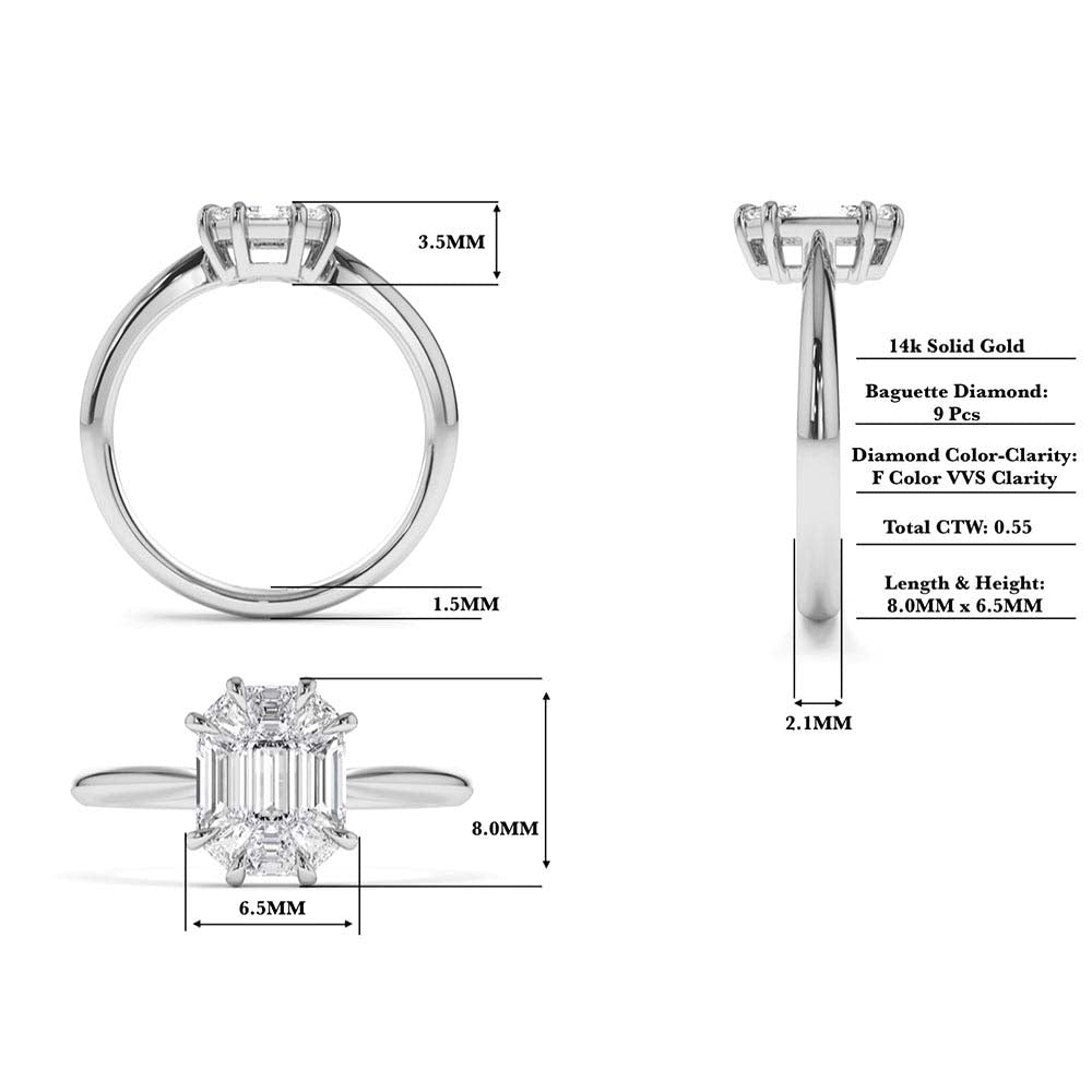 14K Double Claw Step Cut Illusion Solitaire Engagement Ring - view 2