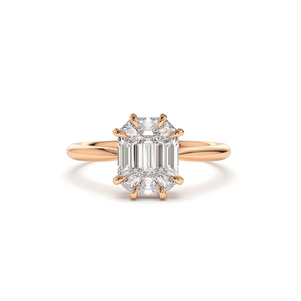 14K Double Claw Step Cut Illusion Solitaire Engagement Ring - view 4