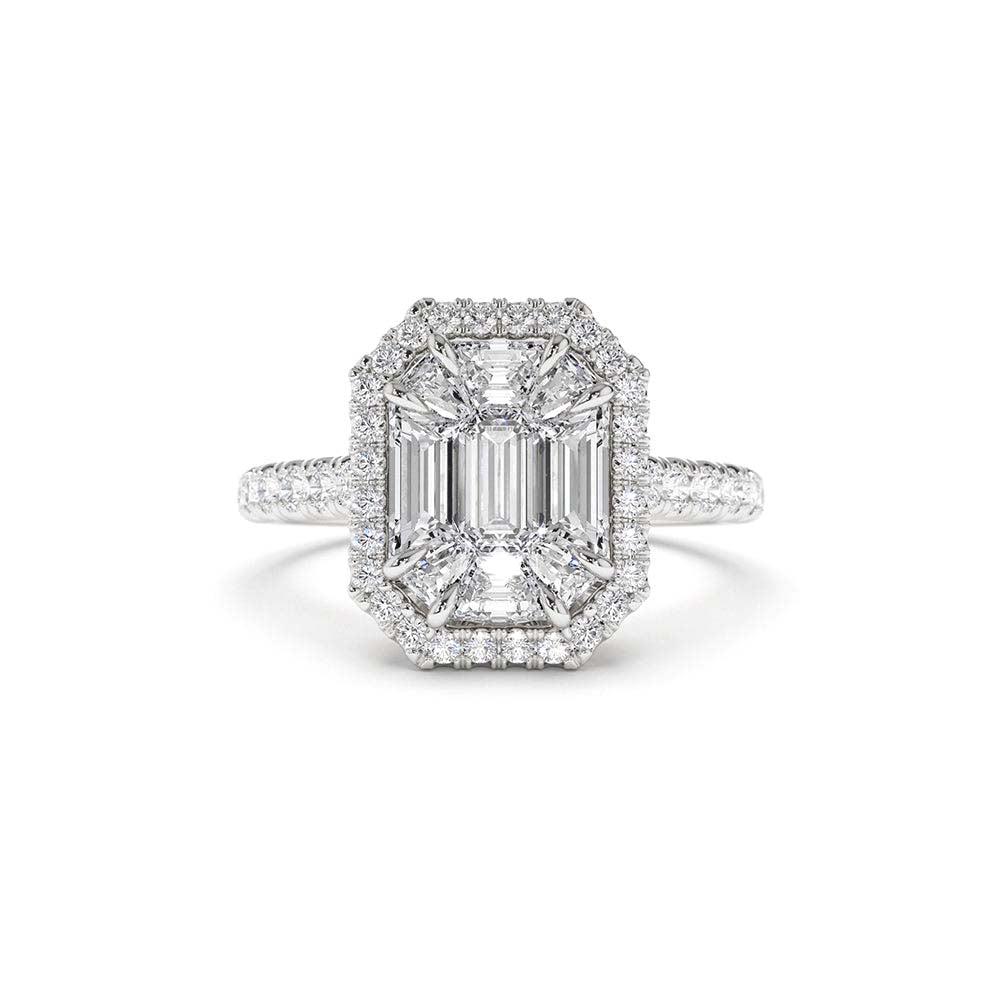 14K Emerald Cut Illusion Halo Setting Engagement Ring by Orlina Fine
