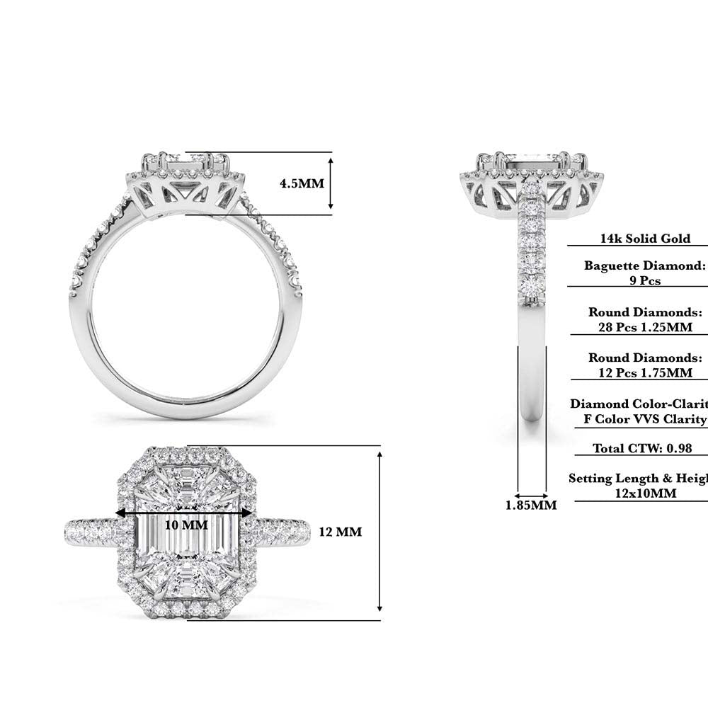 14K Emerald Cut Illusion Halo Setting Engagement Ring - view 2