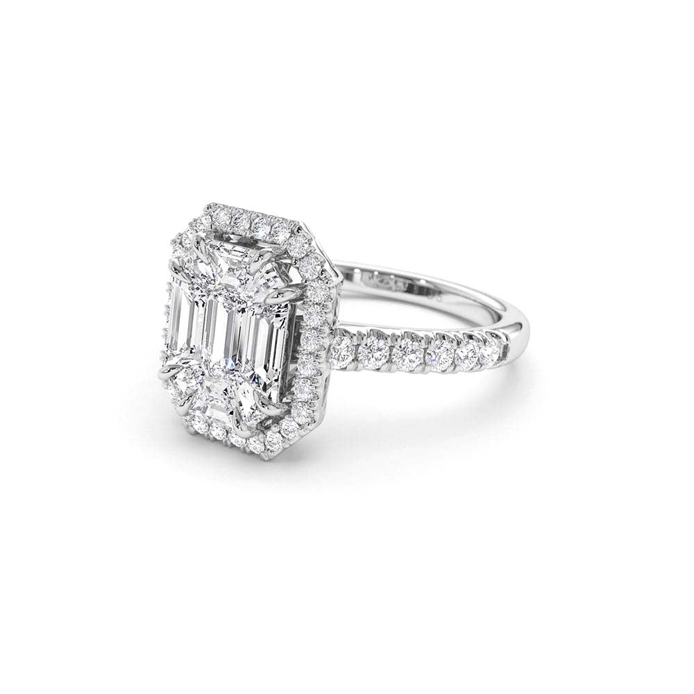 14K Emerald Cut Illusion Halo Setting Engagement Ring - view 4