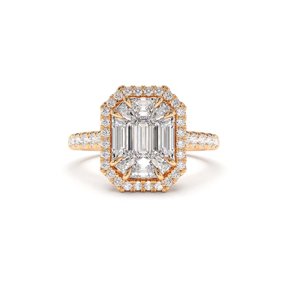 14K Emerald Cut Illusion Halo Setting Engagement Ring - view 5