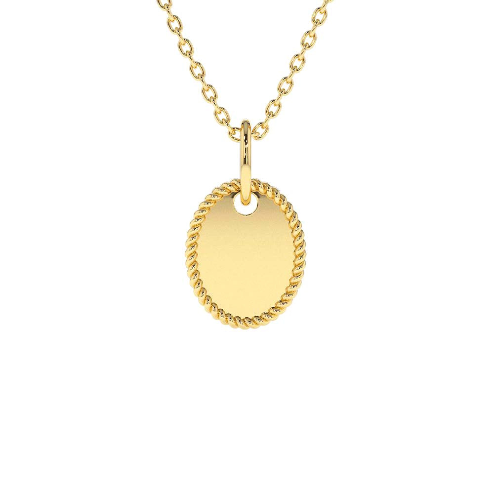 14K Mini Oval Initial Tag with Twist Rope by Orlina Fine