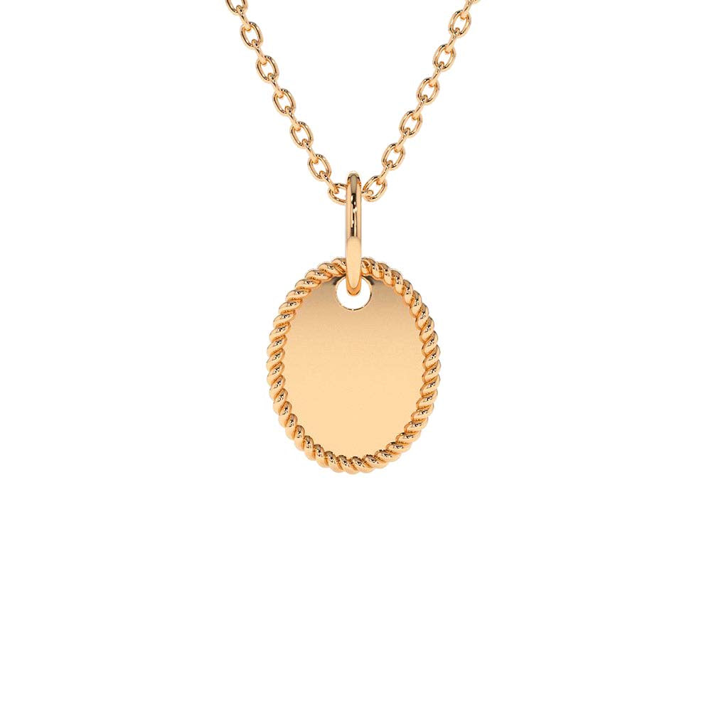 14K Mini Oval Initial Tag with Twist Rope - view 3