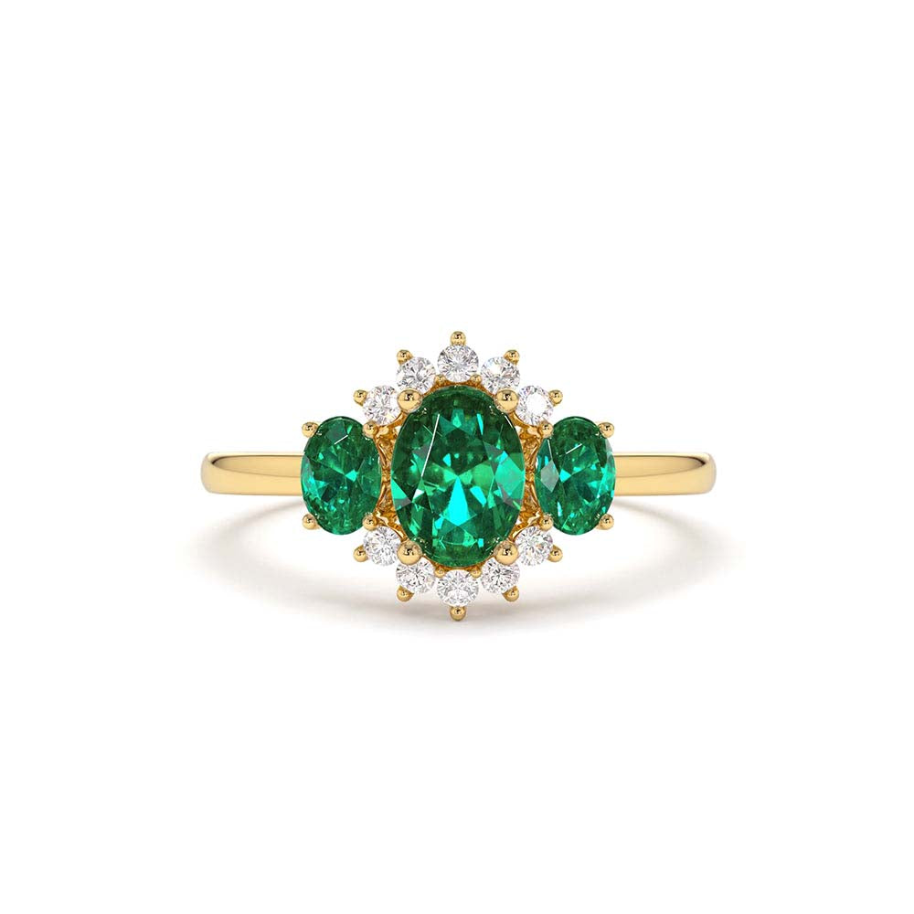 14K Three Stone Emerald Cluster Ring by Orlina Fine