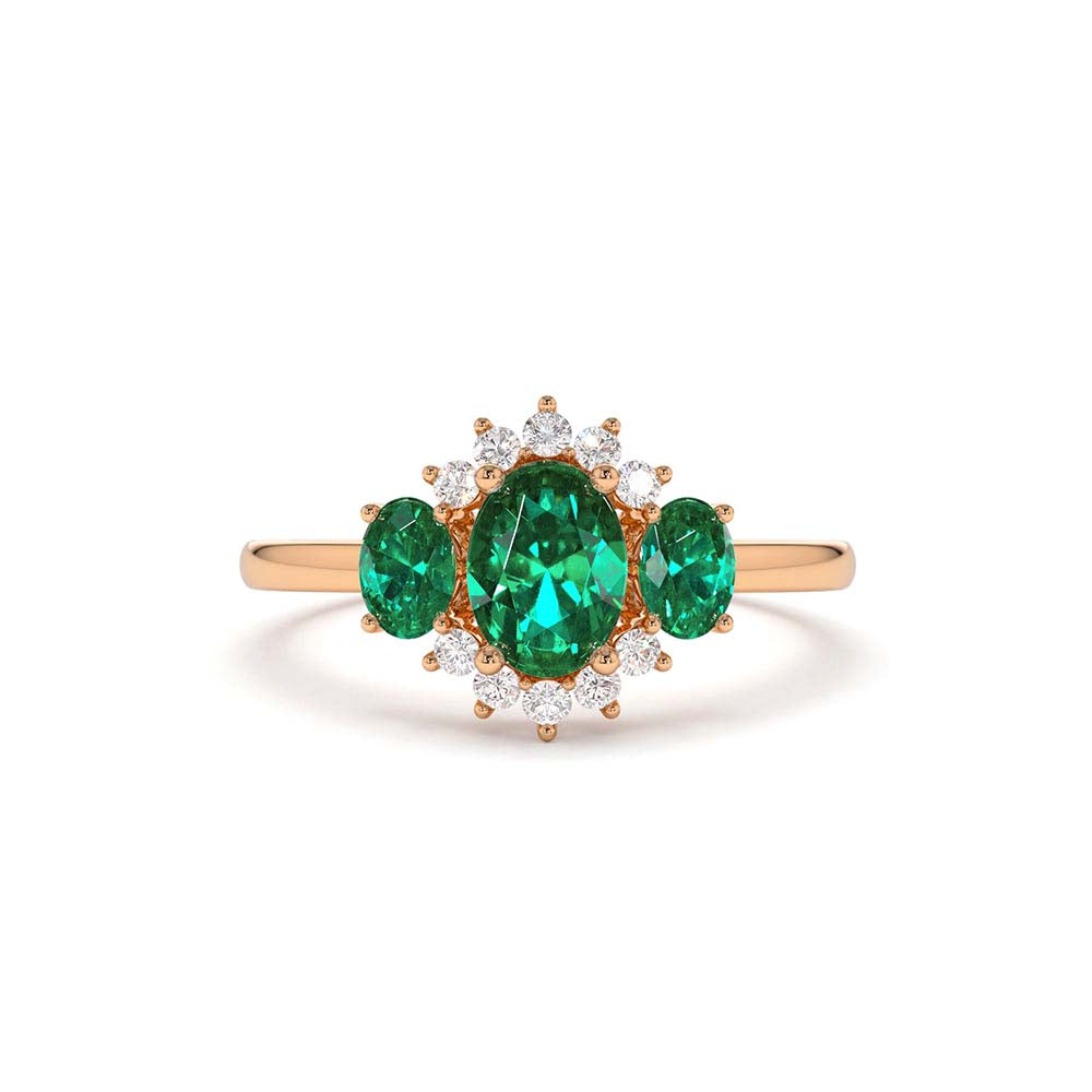 14K Three Stone Emerald Cluster Ring - view 2