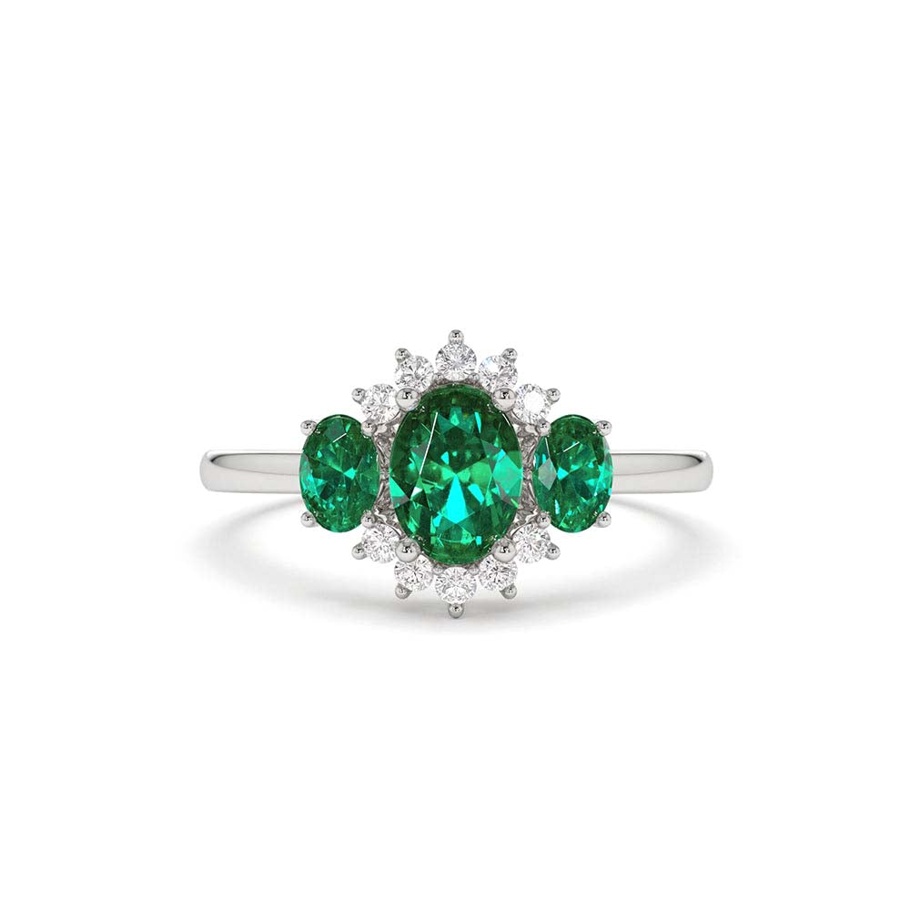 14K Three Stone Emerald Cluster Ring - view 3