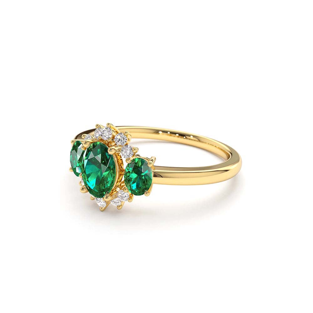14K Three Stone Emerald Cluster Ring - view 4