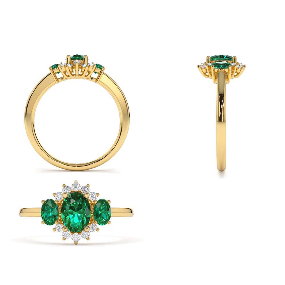 14K Three Stone Emerald Cluster Ring - view 5