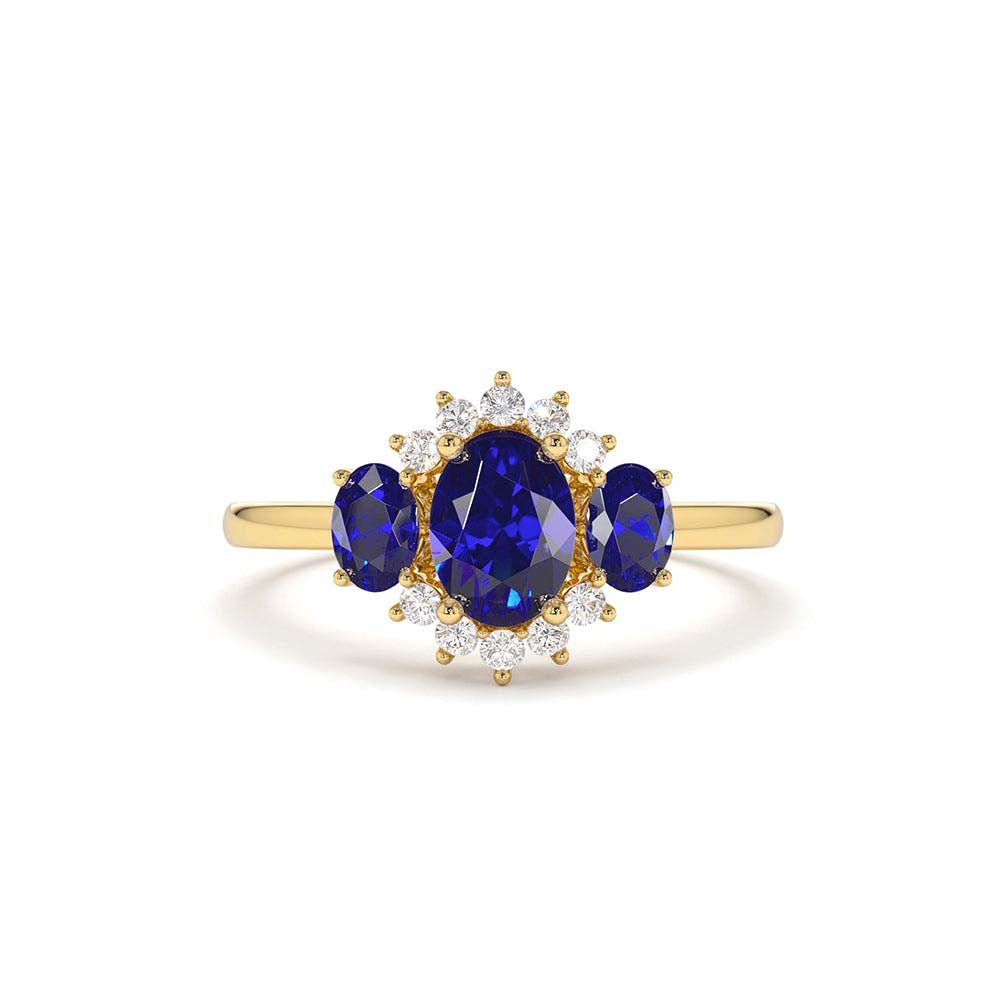 14K Three Stone Sapphire Cluster Ring by Orlina Fine