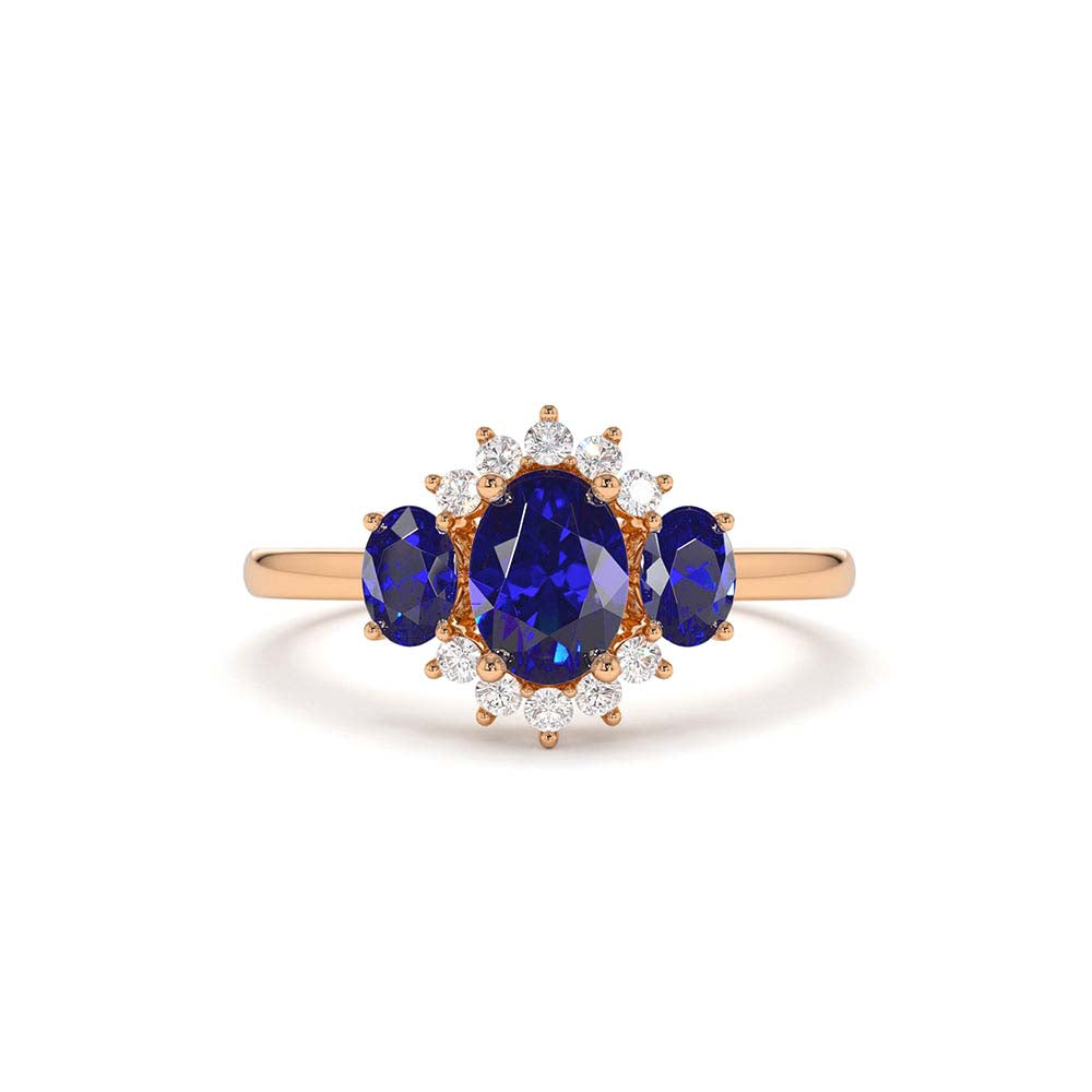 14K Three Stone Sapphire Cluster Ring - view 2