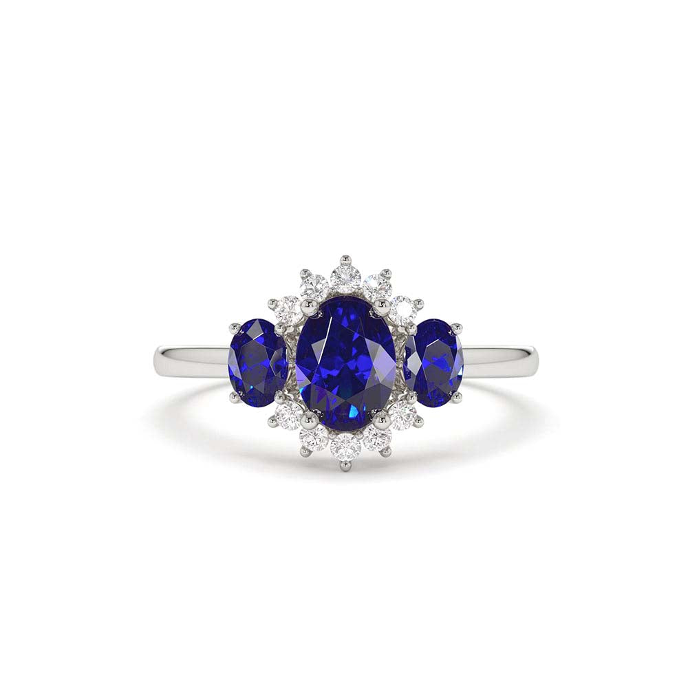 14K Three Stone Sapphire Cluster Ring - view 3