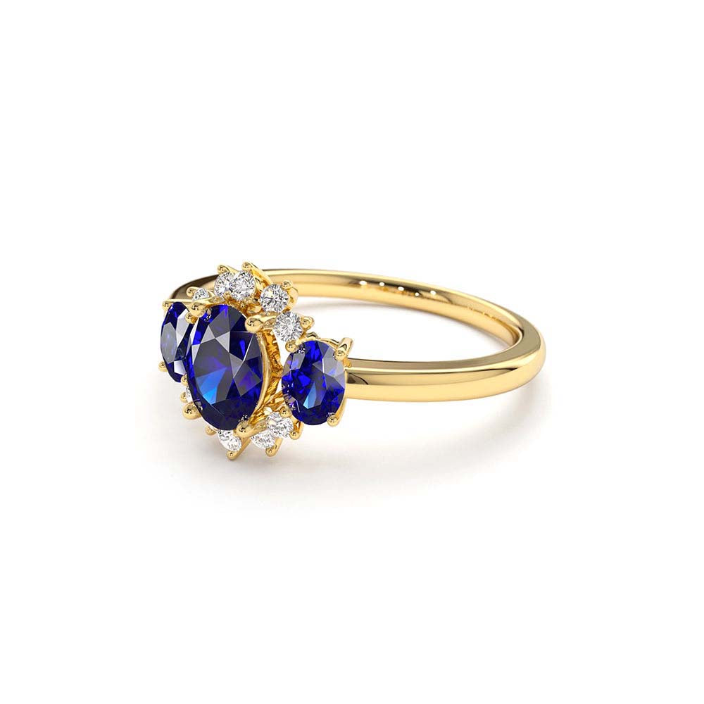 14K Three Stone Sapphire Cluster Ring - view 4